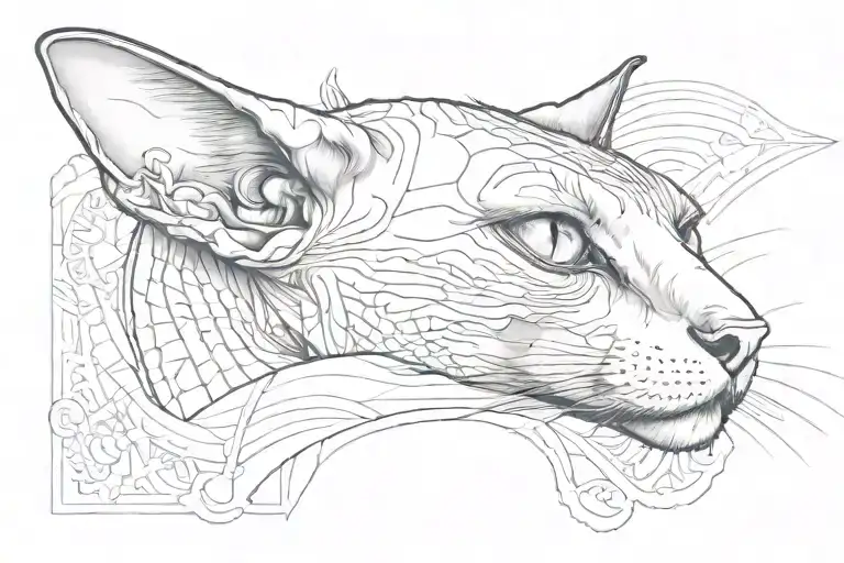 The Sphinx Cat Is Half Lying On Its Right Side And Looking Slightly Below The Observer