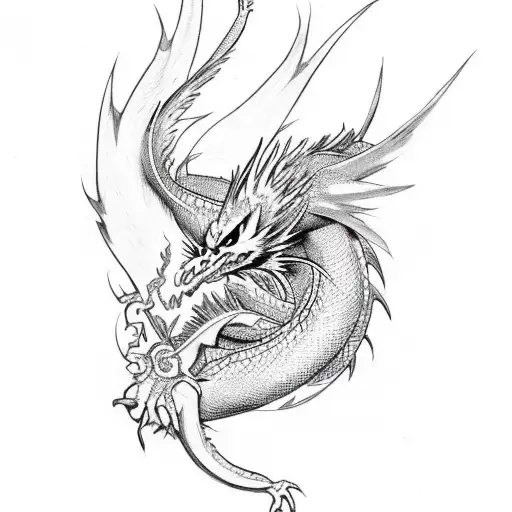 Phoenix And Dragon With Fire And Lightning