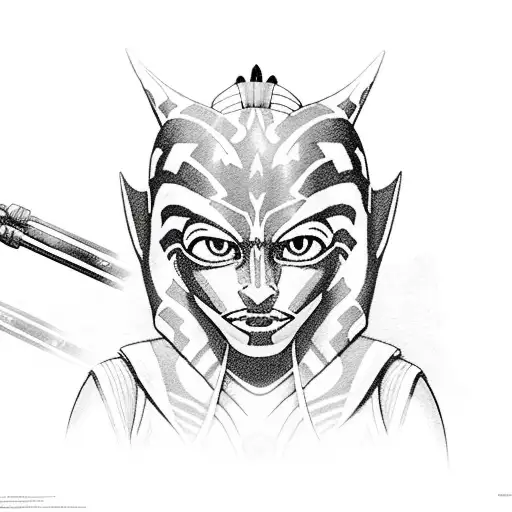 Ahsoka Yano Lekku With Lightsabers And Naboo Queen Symbol Surrounded By Flowers