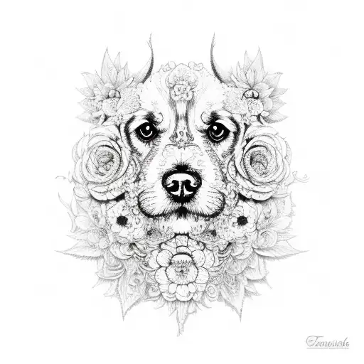 A Dog Made Up Of Intricate Floral Patterns