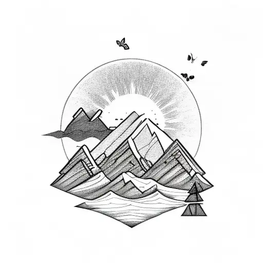 Mountain With Sunrise And A Butterfly