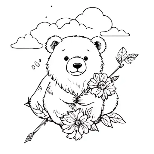 Bear With Cloud In Background And Flower And Arrow