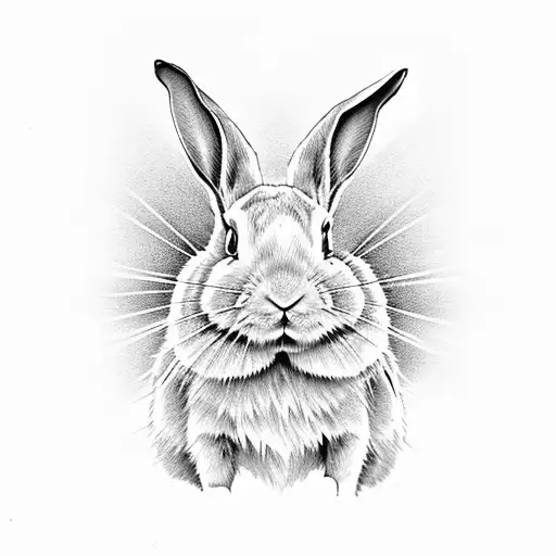 2D White Rabbit With Big Black Alien Eye Side View