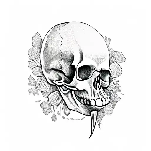 Skull With Flowers Through Its Mouth And Eyes