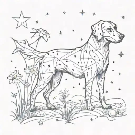 A Constellation Of Stars Forming A Silhouette Of A Dog In A Garden