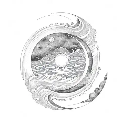 Ocean Wave With Sun And Moon