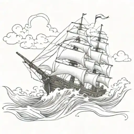 Pirate Ship Sailing Through Stormy Seas