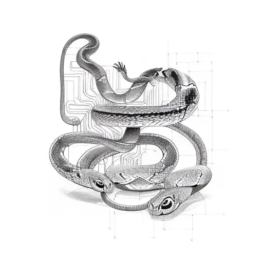 A Snake Intertwined With Circuitry