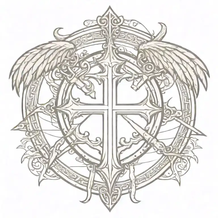 Swords And Wings Behind Templar Shield With Templar Cross