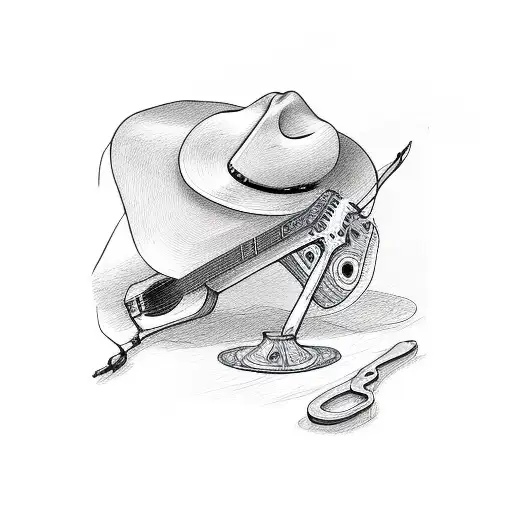 Blue Stitch With Guitar And Cowboy Hat