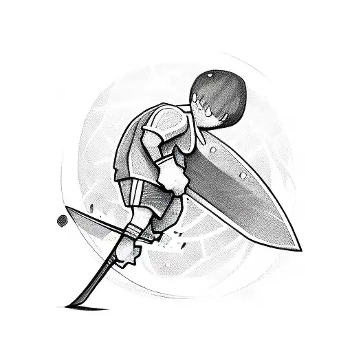 A Sketch-style Illustration Of A Soccer Player Holding A Sword Instead Of A Ball
