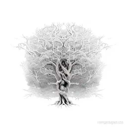 An Intricate Tree Of Knowledge With Roots Made Of Stock Market Charts