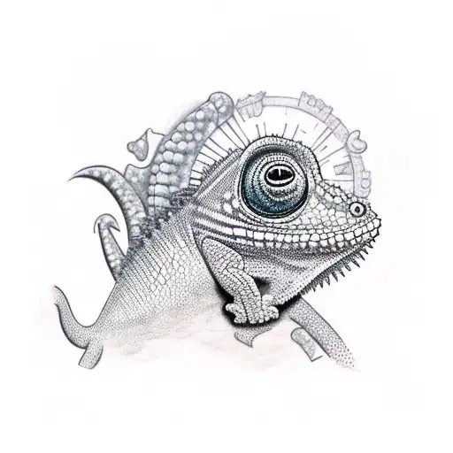 A Tattoo Showcasing The Concept Of Karma With A Chameleon Transforming Into Different Colors