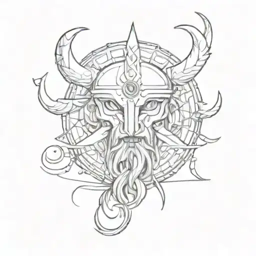 Viking Tattoo Design With A Small Alien Head And The Number 369 Woven Into It