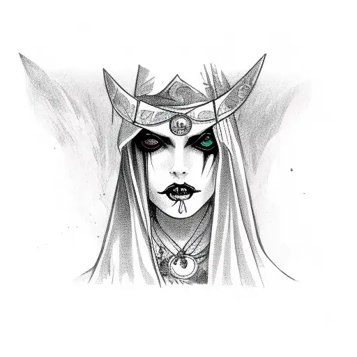 Goth Witch With White Eyes In A Tarot Card