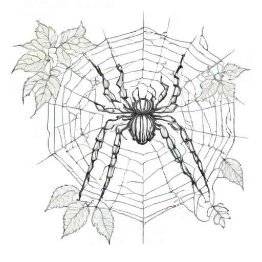 Spider On A Background Of Leaves And Some Web