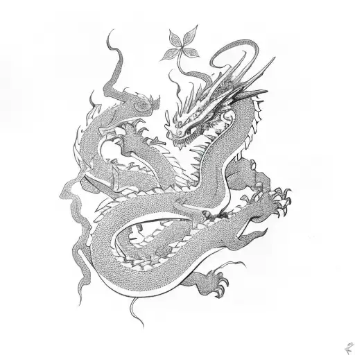 Dragon With Cherry Blossom Vine Wrapped Around It