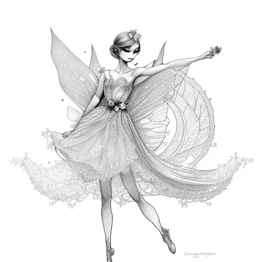 A Fine Line Delicate Fairy Holding A Small Flower In A Fine Line Style Without Shading