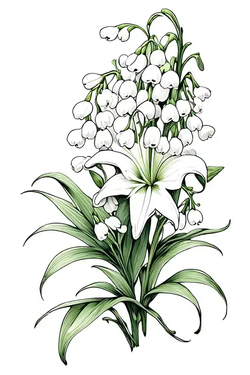 Lily Of The Valley Flower And Larkspur Flowers Intertwined