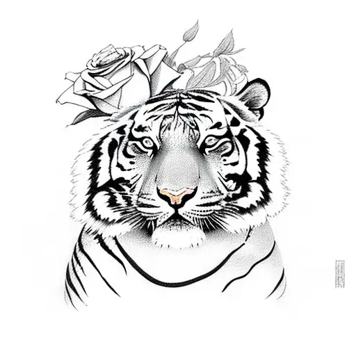 Tiger With Roses