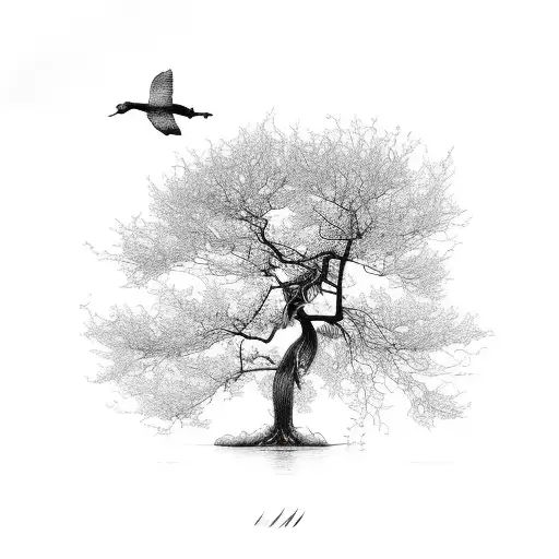 An Intricate Tree Silhouette With Various Wildlife Hidden Within Its Branches