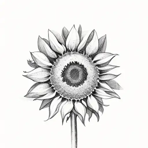 A Serene Landscape With A Lone Sunflower Standing Tall Amidst A Field Of Tulips