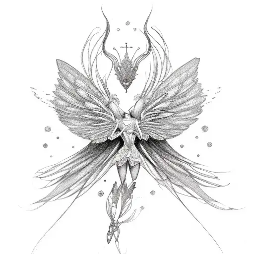 A Fine Line Delicate Fairy With Elegant Wings In A Fine Line Style