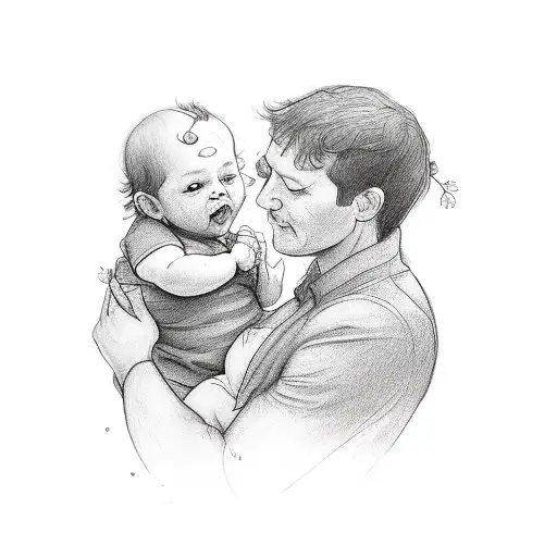 A Mother And Father Holding A Baby With Flowers Around Them