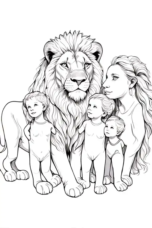 Lion Mother 4 Children