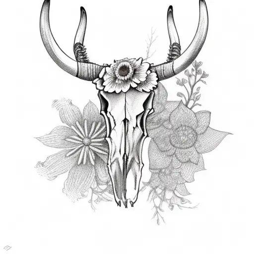 Longhorn Skull With Flowers