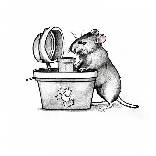 Rat Standing In A Trashcan With A Machine Gun In Its Hand