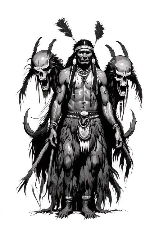 Native American Man Standing Next To Dead Demons