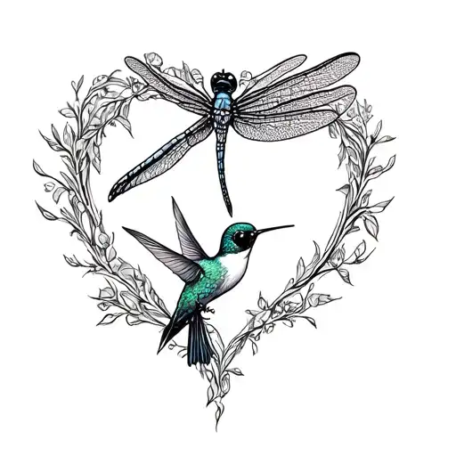 Dragonfly Hummingbird Heart Shape