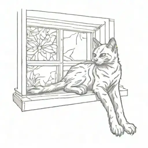 Window Black Cat Sitting