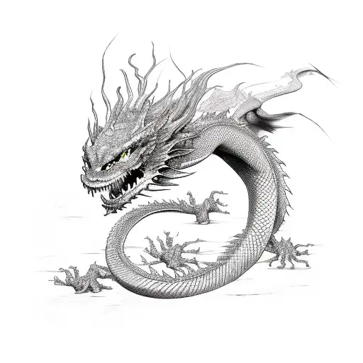 Long Big Red Long Tail And Body Dragon