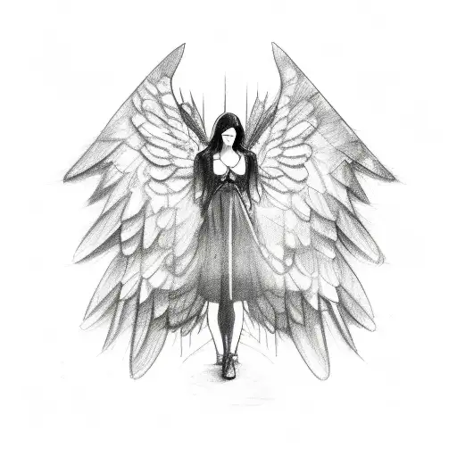 A Sketch-like Depiction Of Angel Wings With A Dark And Mysterious Aura
