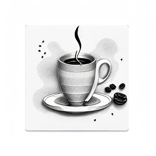 Simple Black And White Tattoo With Coffee Cup And Two Ace Cards
