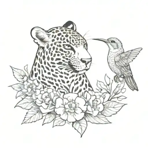 A Jaguar And A Certain Hummingbird Intertwined In A Floral Design