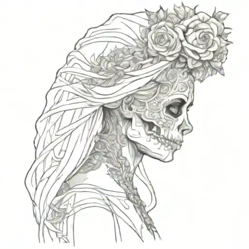Skull Bride With Veil Side Profile
