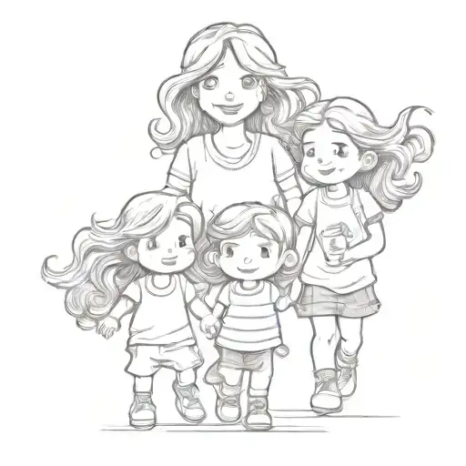 A Cute Cartoon Version Of A Mom And Her Two Children Having A Fun Day Out With Friends