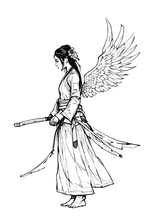 Woman With Wings Standing Sideways Samurai