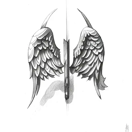 A Sketch-like Depiction Of Angel Wings With A Dark And Mysterious Aura