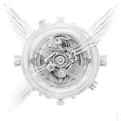 Angel Wings Merging With Mechanical Gears