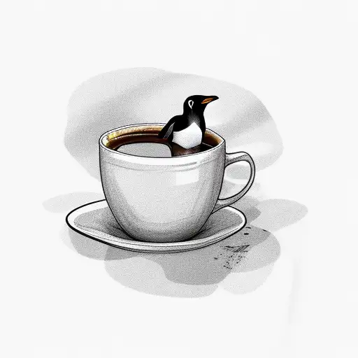 Chillie Willie Penguin With Laptop And Cup Of Coffee