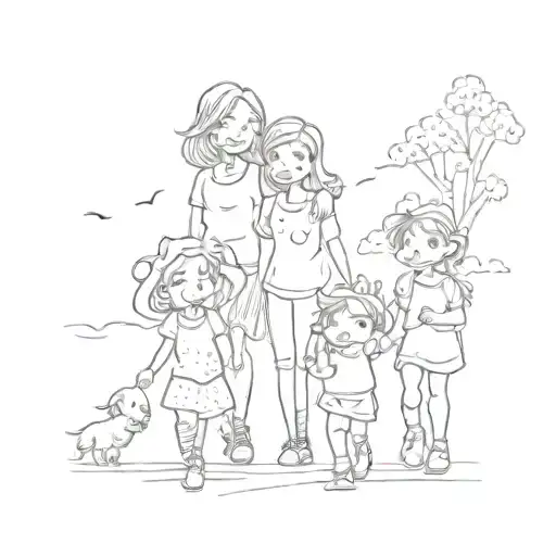 A Cute Cartoon Version Of A Mom And Her Two Kids Having A Fun Day Out With Friends