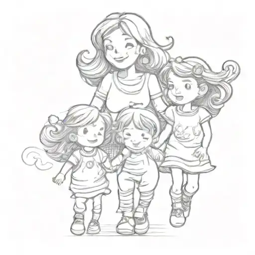 A Cute Cartoon Version Of A Mom And Her Two Kids Having A Fun Day Out With Friends