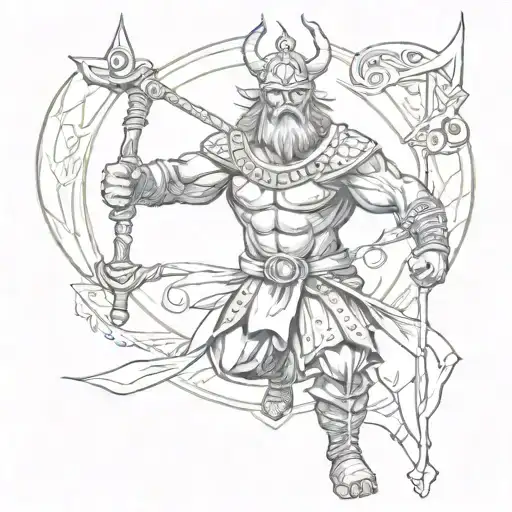 A Sketch Style Tattoo Of A Nordic Warrior Engaged In Strength Sports