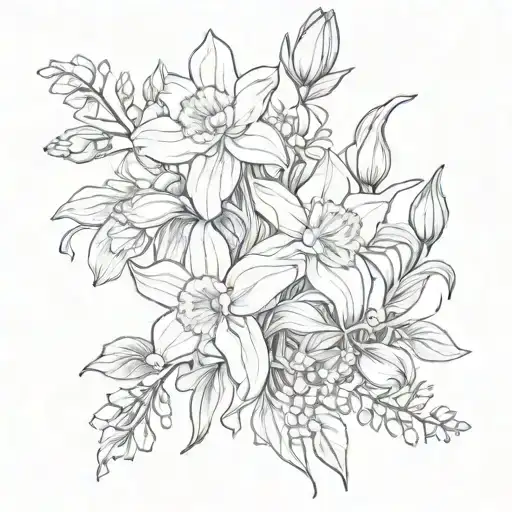 Daffodil Daisy Larkspur Poppy Bouquet Tied