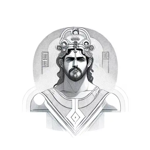 Greek God Full Body With A Geometric Background