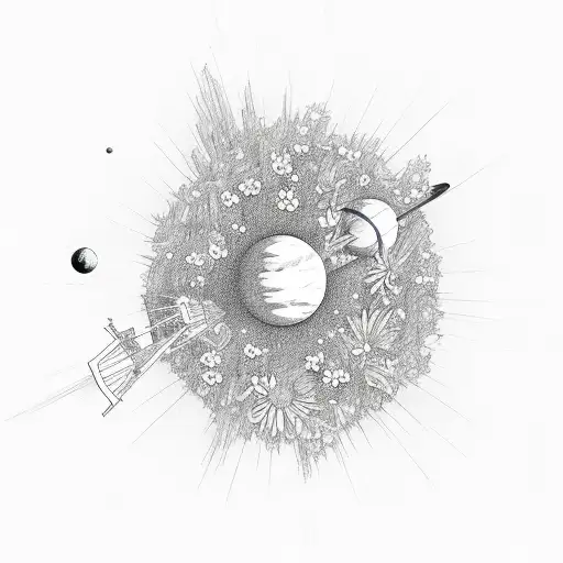 Space With Flowers And The Voyager Satellite